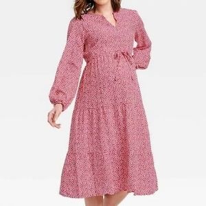 🆕 HP Isabel Maternity Red and White Polka Dot Midi Dress